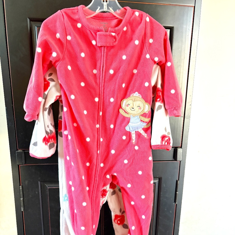 Carter's set of 2 sleepers one piece, zippered, girls, size 18 mos.